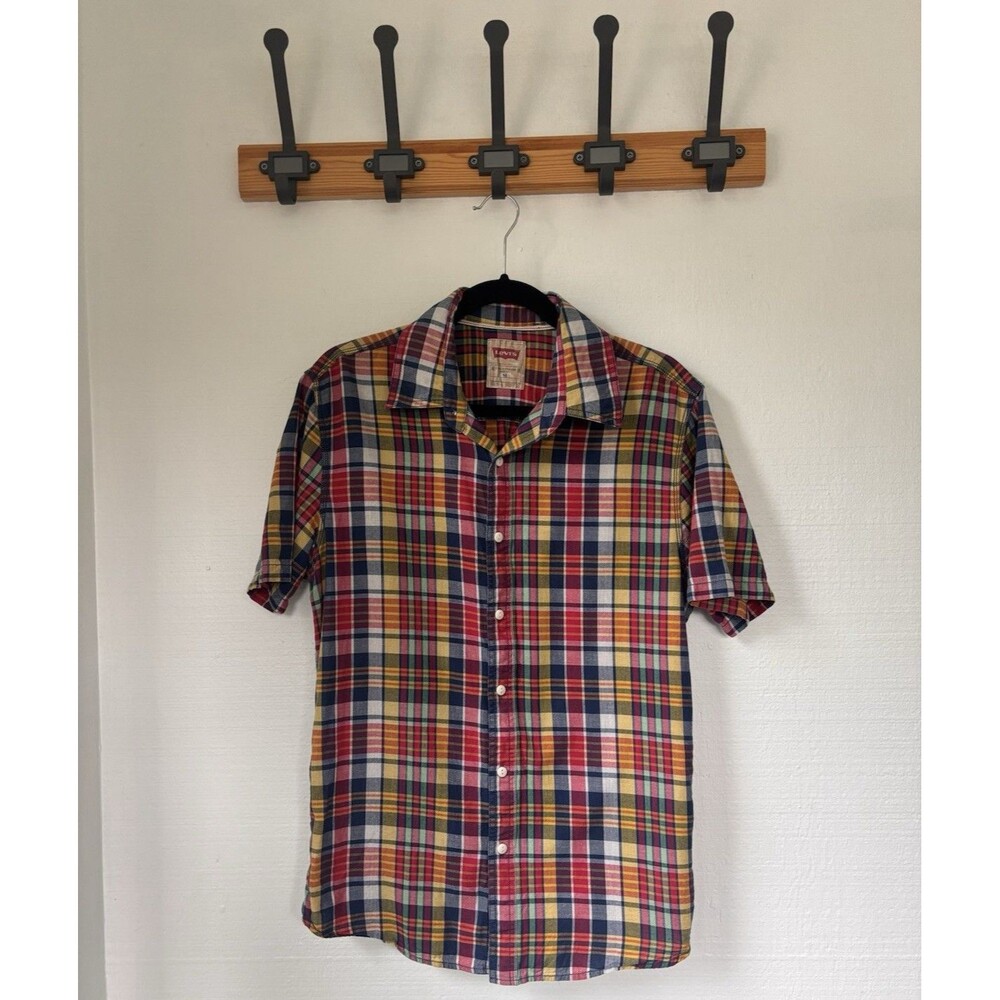 Levi's Mens M Multicolor Plaid Short Sleeve Cotton Woven Collared Button Up